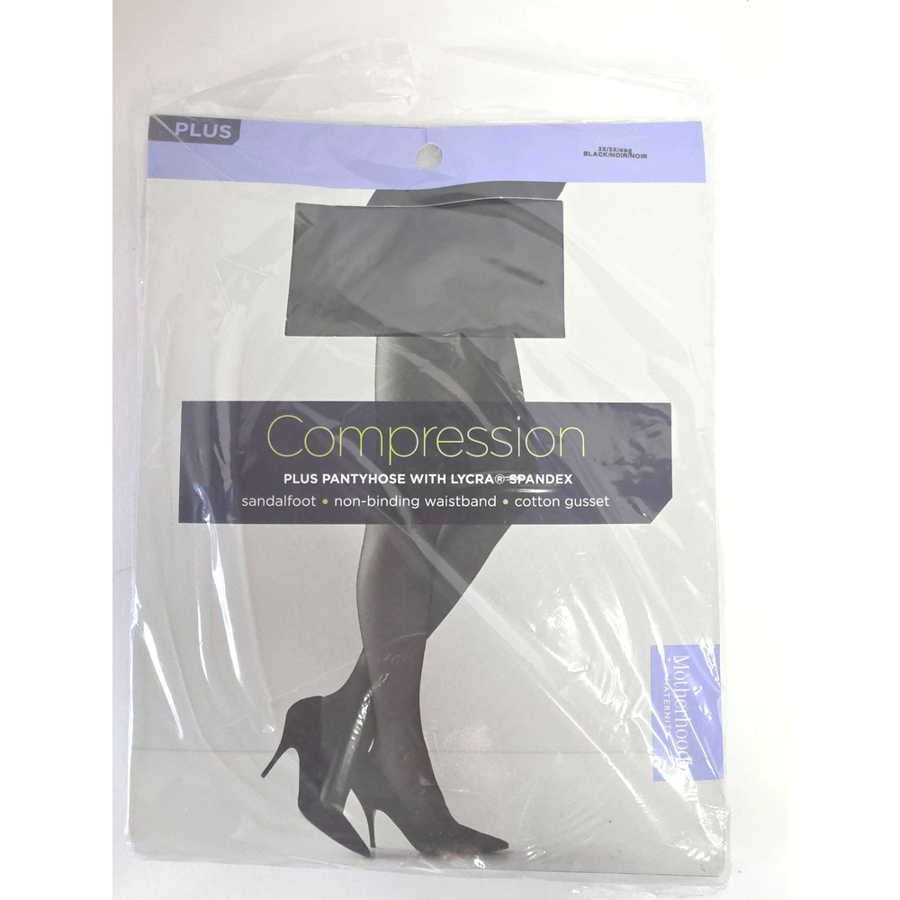 Motherhood Maternity Compression‎ Plus Pantyhose 3X Black Lycra Spandex Sandalft